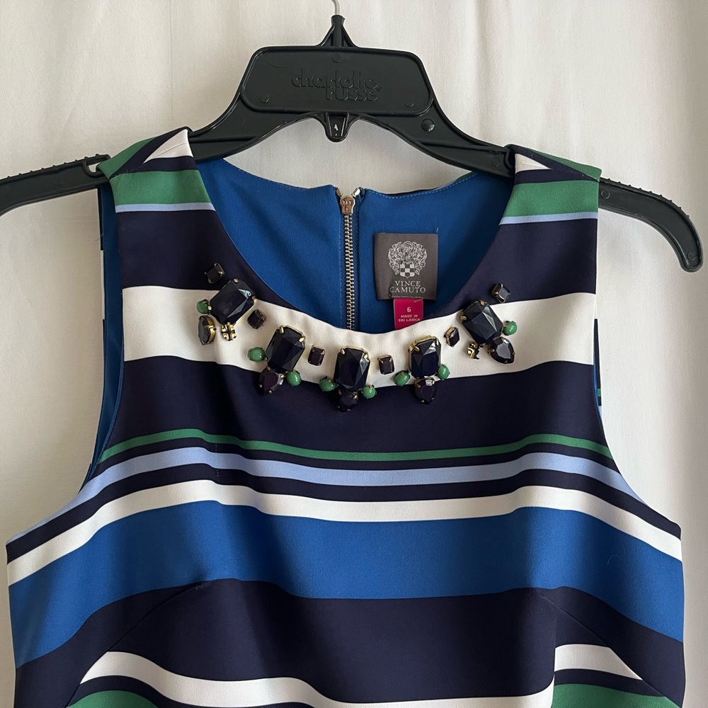 Vince Camuto Blue and Green Striped Dress